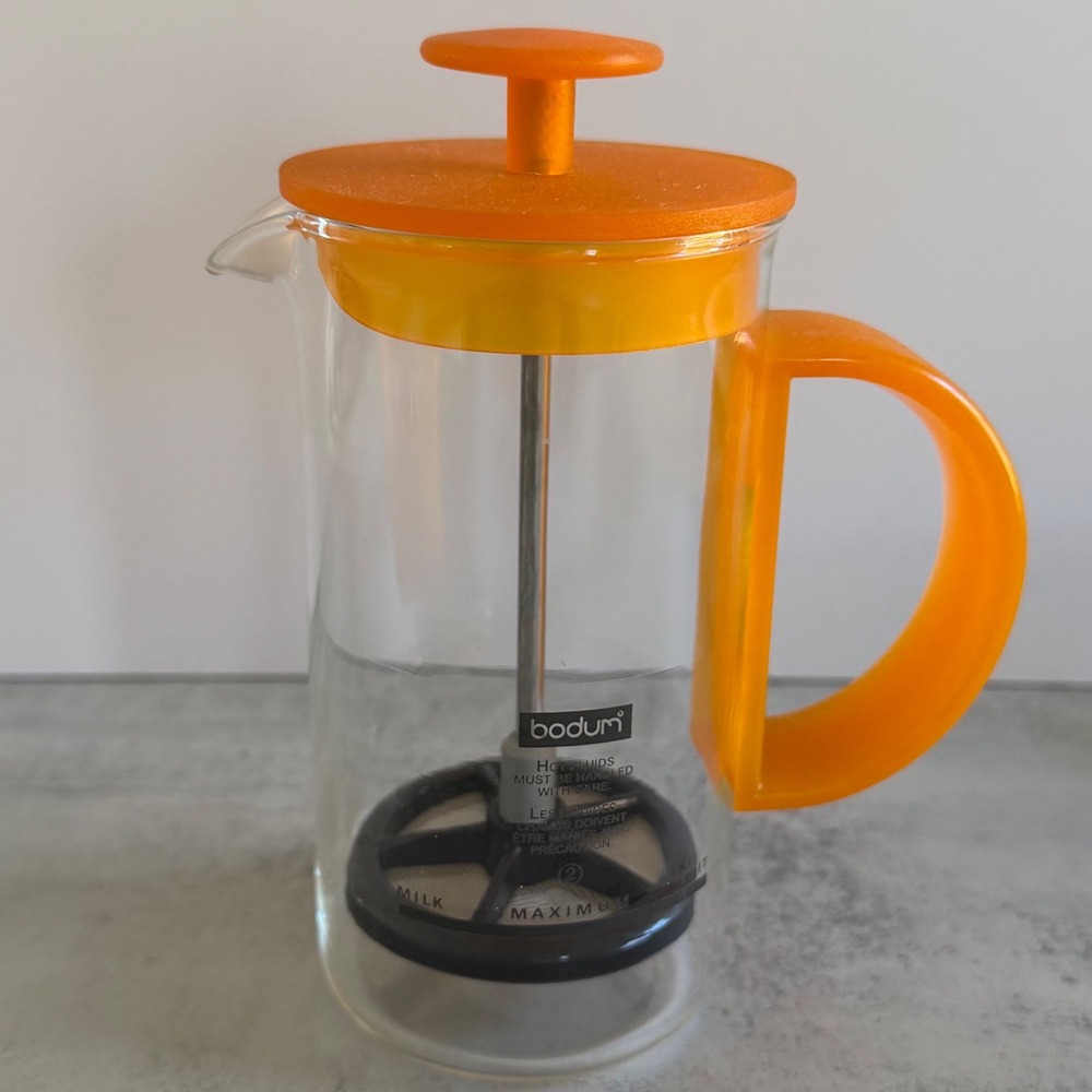 Vintage Bodum French Press Coffee Manual Orange Glass Carafe 8oz 1980s